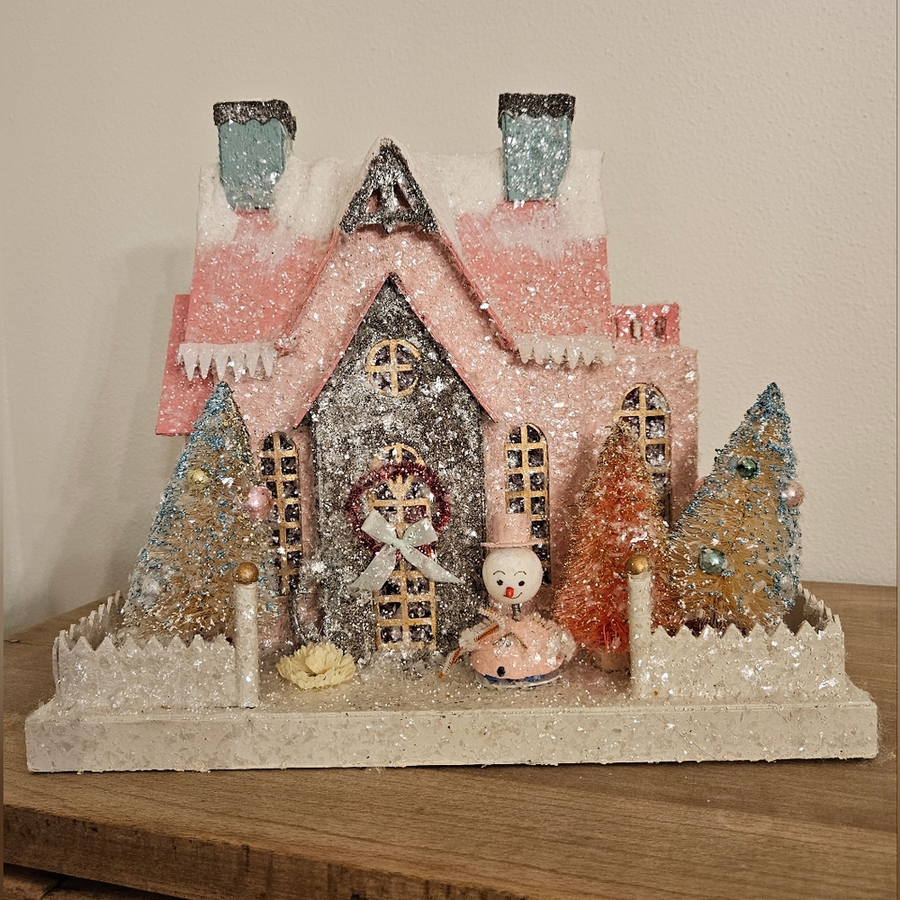 Cody Foster Glittery Paper Mache Holiday House Decoration with Snowman